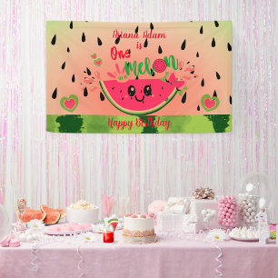 Watermelon One in a Melon Girl's First Birthday  Banner