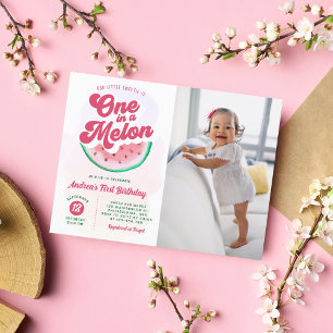 Watermelon One in a Melon Photo First Birthday Invitation Postcard