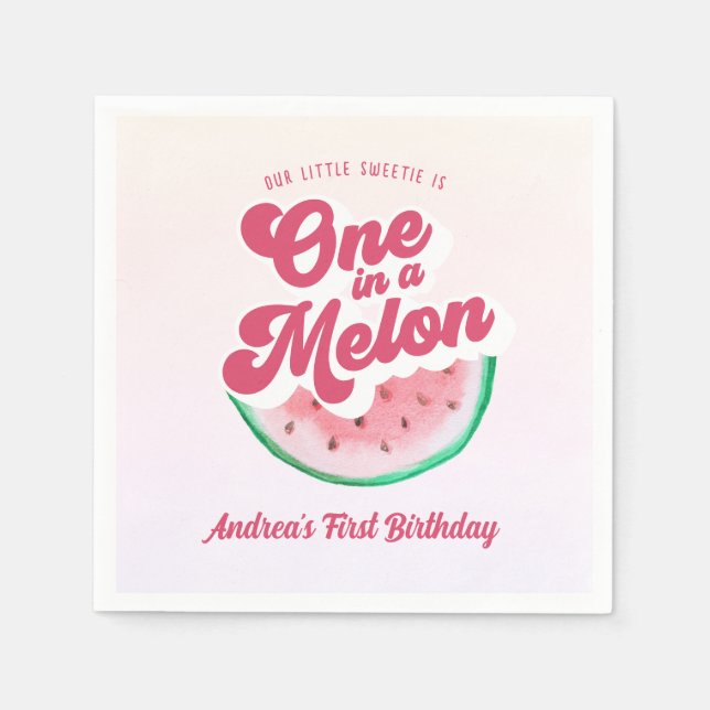 Watermelon One in a Melon Retro First Birthday Napkin (Front)