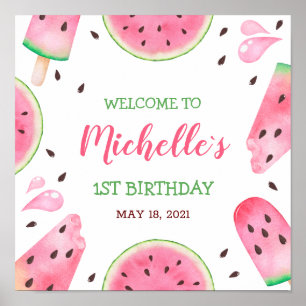 Watermelon One in a Melon Welcome 1st Birthday Poster