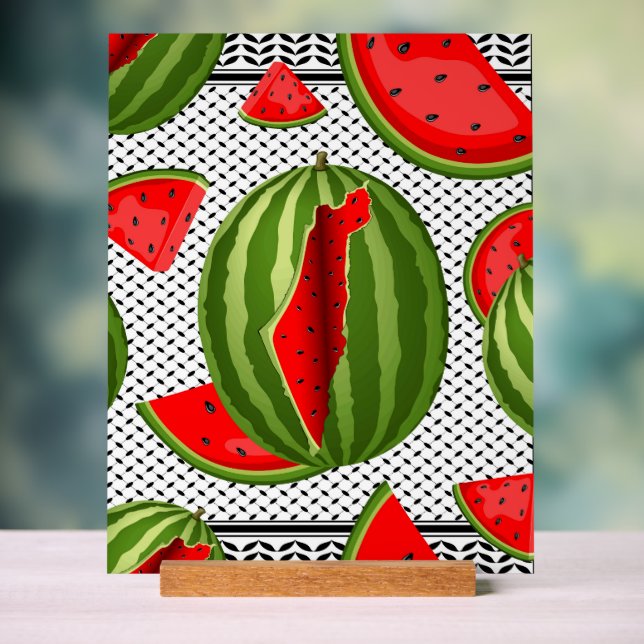 Watermelon Palestine Map Slice Acrylic Sign (Neutral)