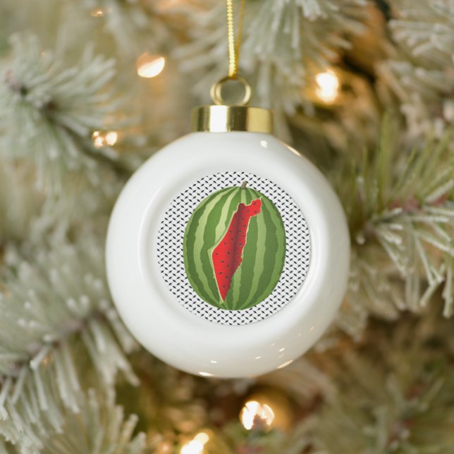 Watermelon Palestine Map Slice Ceramic Ball Christmas Ornament (Tree)