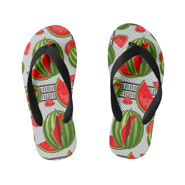 Watermelon Palestine Map Slice Kid's Flip Flops (Footbed)