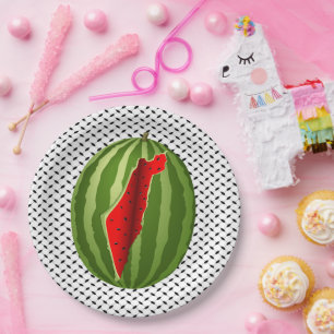 Watermelon Palestine Map Slice Paper Plate