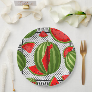Watermelon Palestine Map Slice Paper Plate