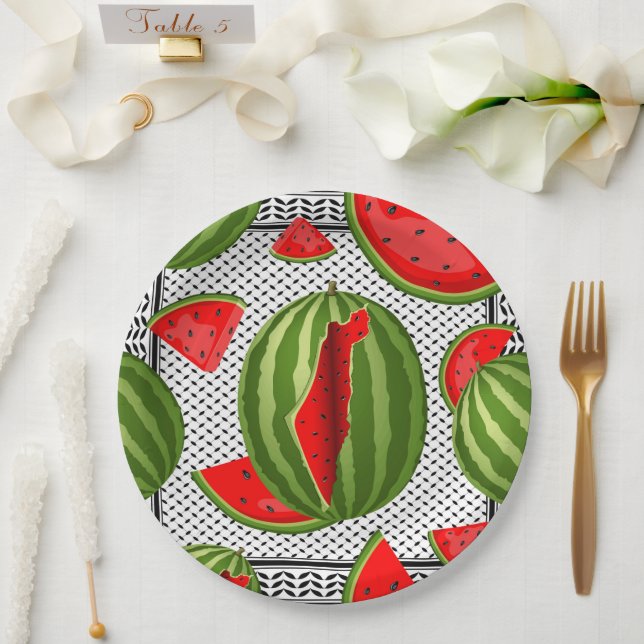 Watermelon Palestine Map Slice Paper Plate (Wedding)