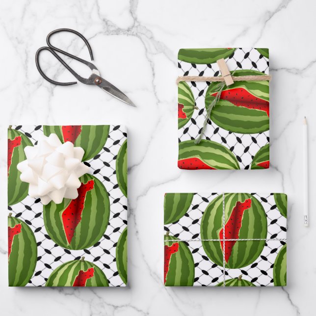 Watermelon Palestine Map Slice Wrapping Paper Sheet (Front)