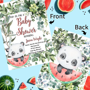 Watermelon Panda Watercolor Baby Shower Invitation