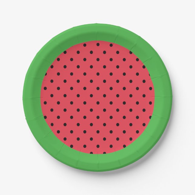 Watermelon paper plate, summer fruit green pink paper plate (Front)