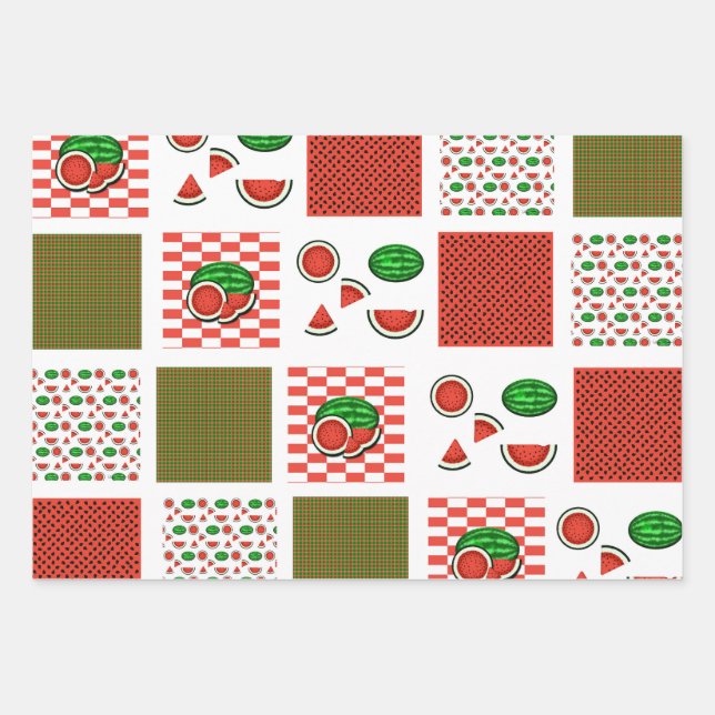 Watermelon Patchwork Wrapping Paper Sheet (Front)