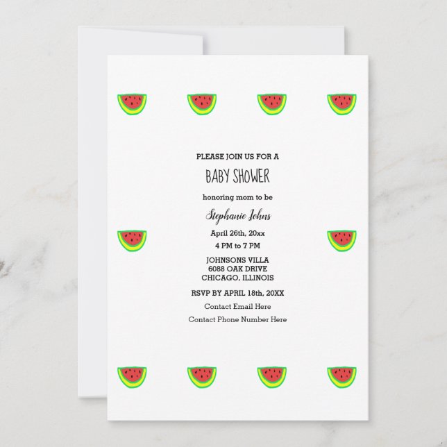 Watermelon Pattern Baby Shower Baby Girl Boy 2024 Invitation (Front)