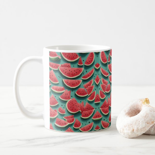 Watermelon Pattern Bright and Fresh Red Watermelon Coffee Mug (With Donut)