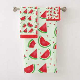Watermelon Pattern Fruit Melon Light Green Red Bath Towel Set