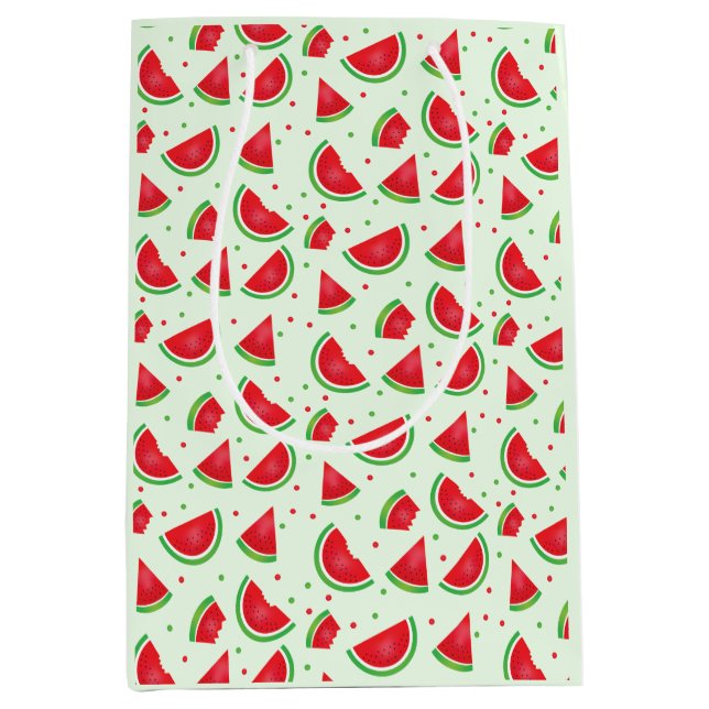 Watermelon Pattern Fruit Melon Light Green Red Medium Gift Bag (Front)