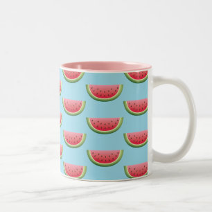 Watermelon Pattern On Blue Background Colour Two-Tone Coffee Mug