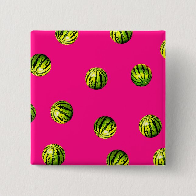 watermelon pattern pink 15 cm square badge (Front)