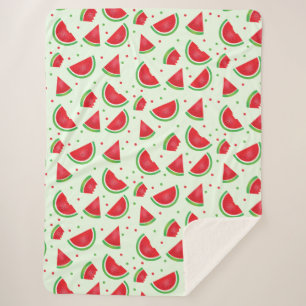 Watermelon Pattern Refreshing Fruit Light Green Sherpa Blanket