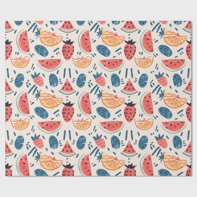 Watermelon Pattern | Seamless Summer Fruit Cottage Wrapping Paper (Flat)