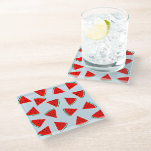 Watermelon Pattern Triangles Glass Coaster