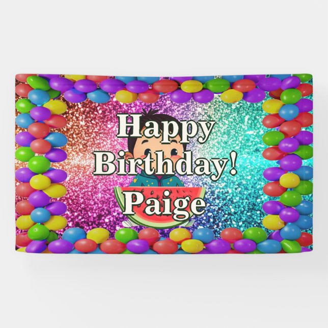 Watermelon Personalised character birthday banner (Horizontal)