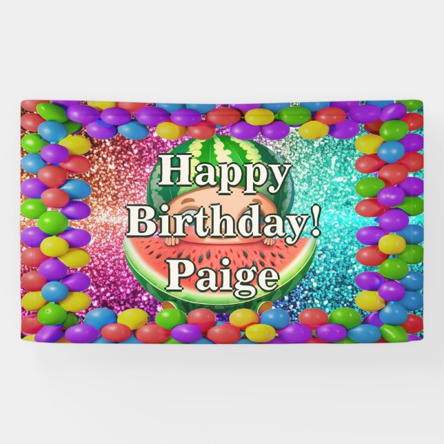 Watermelon Personalised character birthday banner (Horizontal)