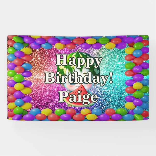 Watermelon Personalised character birthday banner (Horizontal)