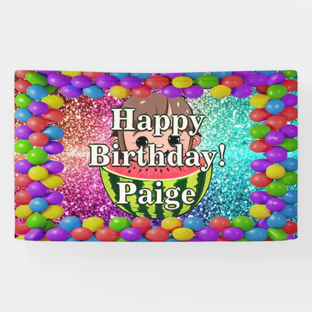 Watermelon Personalised character birthday banner (Horizontal)