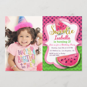 Watermelon Photo Girls Birthday Party Invitation