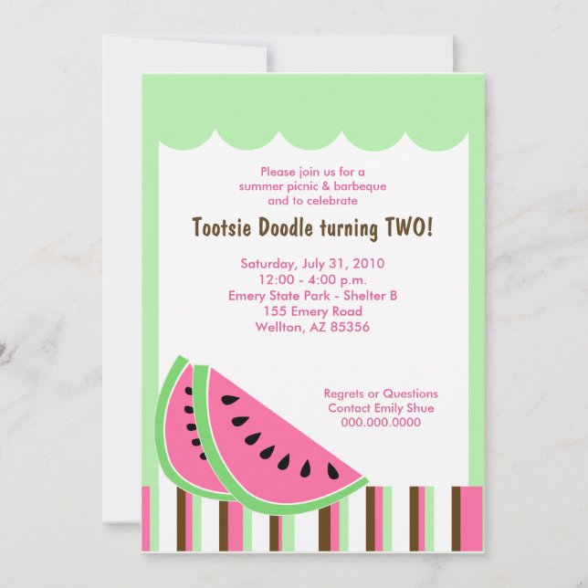 Watermelon Picnic Summer Birthday Party 5x7 Invitation (Front)