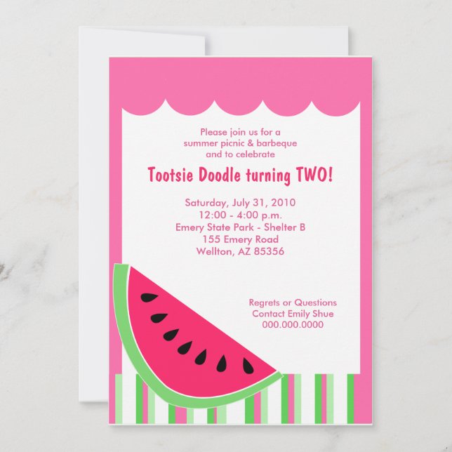 Watermelon Picnic Summer Birthday Party 5x7 Invitation (Front)