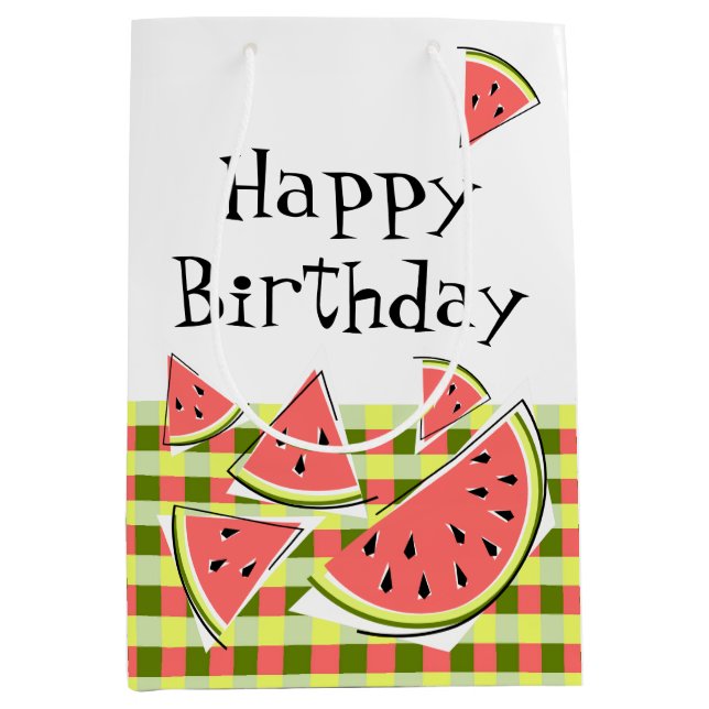 Watermelon Pieces Check Birthday Medium Gift Bag (Front)