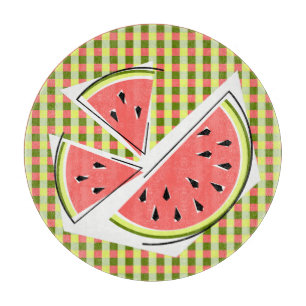 Watermelon Pieces Check cutting board round