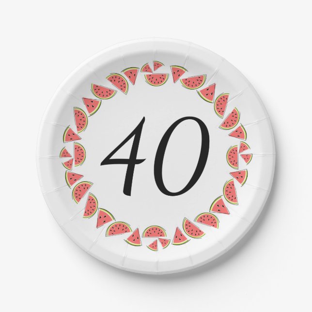 Watermelon Pieces Circle 40 Age paper plates (Front)