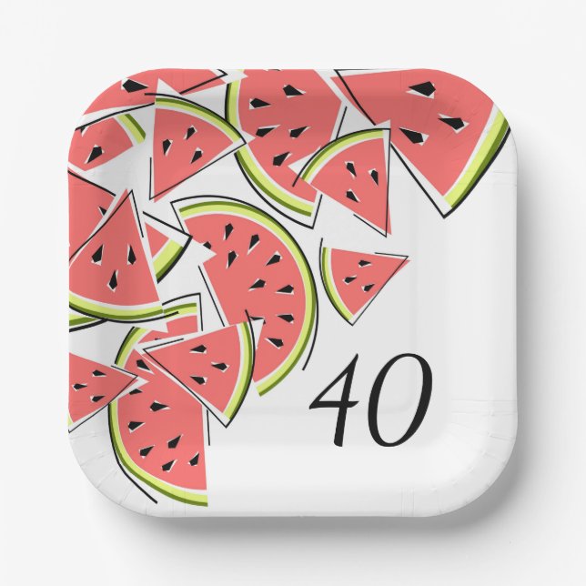 Watermelon Pieces Circle 40 Age square Paper Plate (Front)