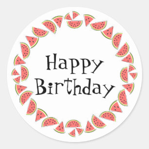 Watermelon Pieces Circle Happy Birthday round Classic Round Sticker