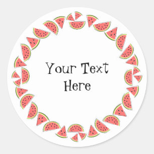 Watermelon Pieces Circle Text Classic Round Sticker