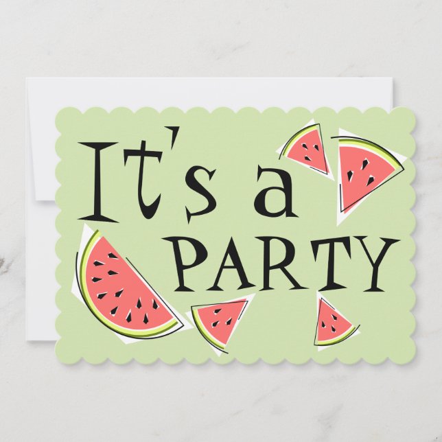 Watermelon Pieces Green It's a Party invitation (Front)