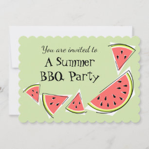Watermelon Pieces Green Summer BBQ horizontal Invitation