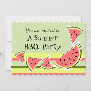Watermelon Pieces Green Summer BBQ stripe Invitation