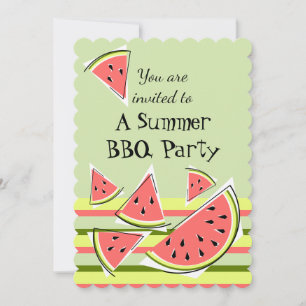 Watermelon Pieces Green Summer BBQ stripe vertical Invitation