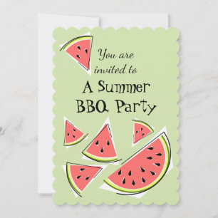 Watermelon Pieces Green Summer BBQ vertical Invitation