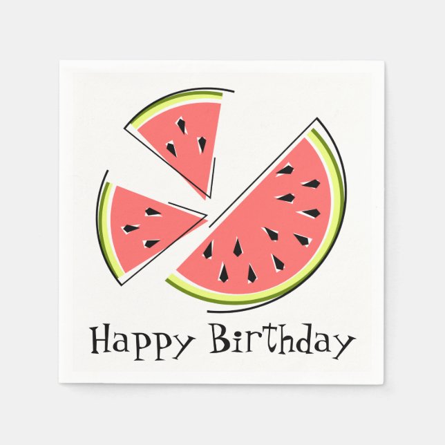 Watermelon Pieces Happy Birthday napkins paper (Front)
