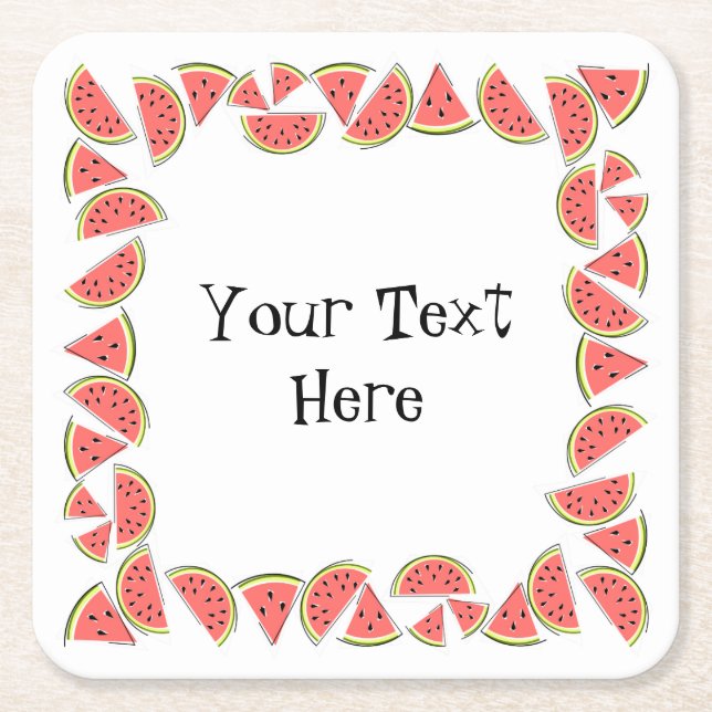 Watermelon Pieces Square Text Paper Coaster (Front)