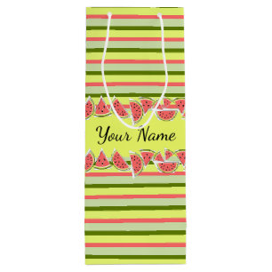 Watermelon Pieces Stripe Classic Name Wine Gift Bag