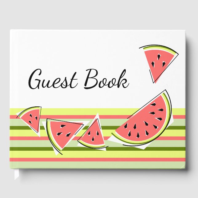 Watermelon Pieces Stripe Classic Text Guest Book (Front)