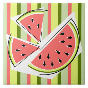 Watermelon Pieces Stripe Classic Tile