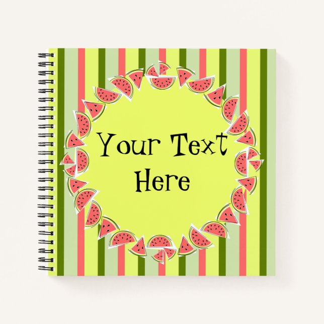 Watermelon Pieces Stripe Text Notebook (Front)