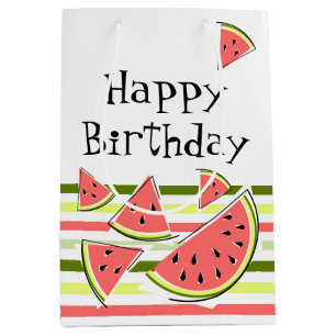 Watermelon Pieces Stripe Thin Birthday Medium Gift Bag