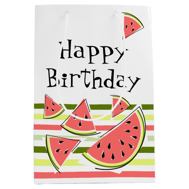 Watermelon Pieces Stripe Thin Birthday Medium Gift Bag (Front)