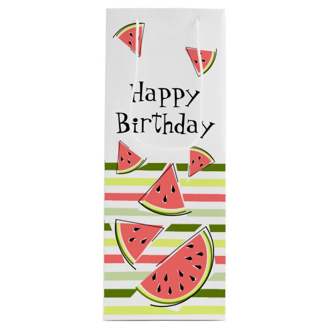 Watermelon Pieces Stripe Thin Birthday Wine Gift Bag (Front)